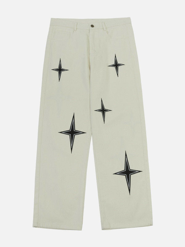 Helmiss - Four-pointed Star Print Pants- Streetwear Fashion - helmiss.com