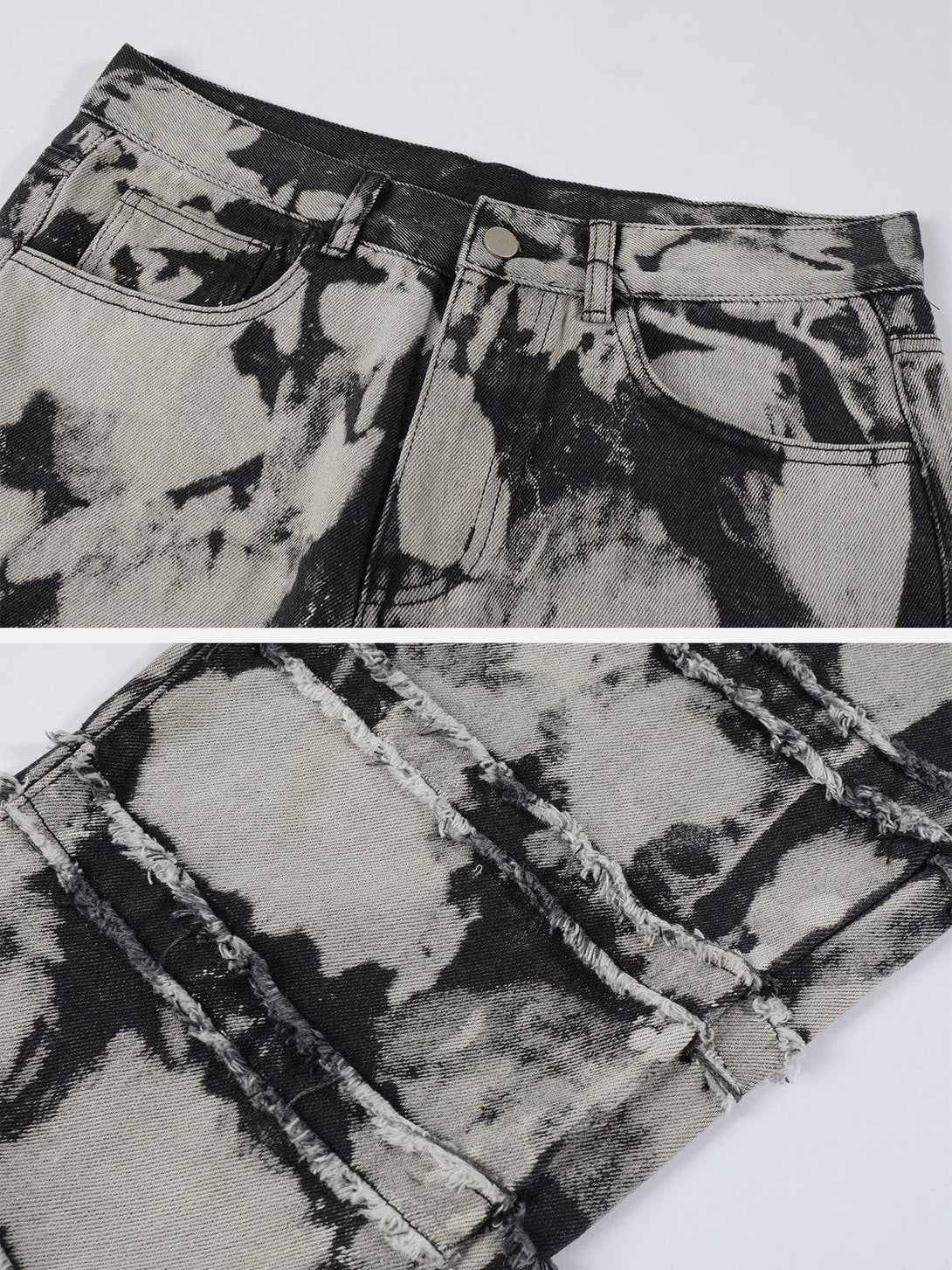 Helmiss - Frayed Panel Tie Dye Jeans- Streetwear Fashion - helmiss.com