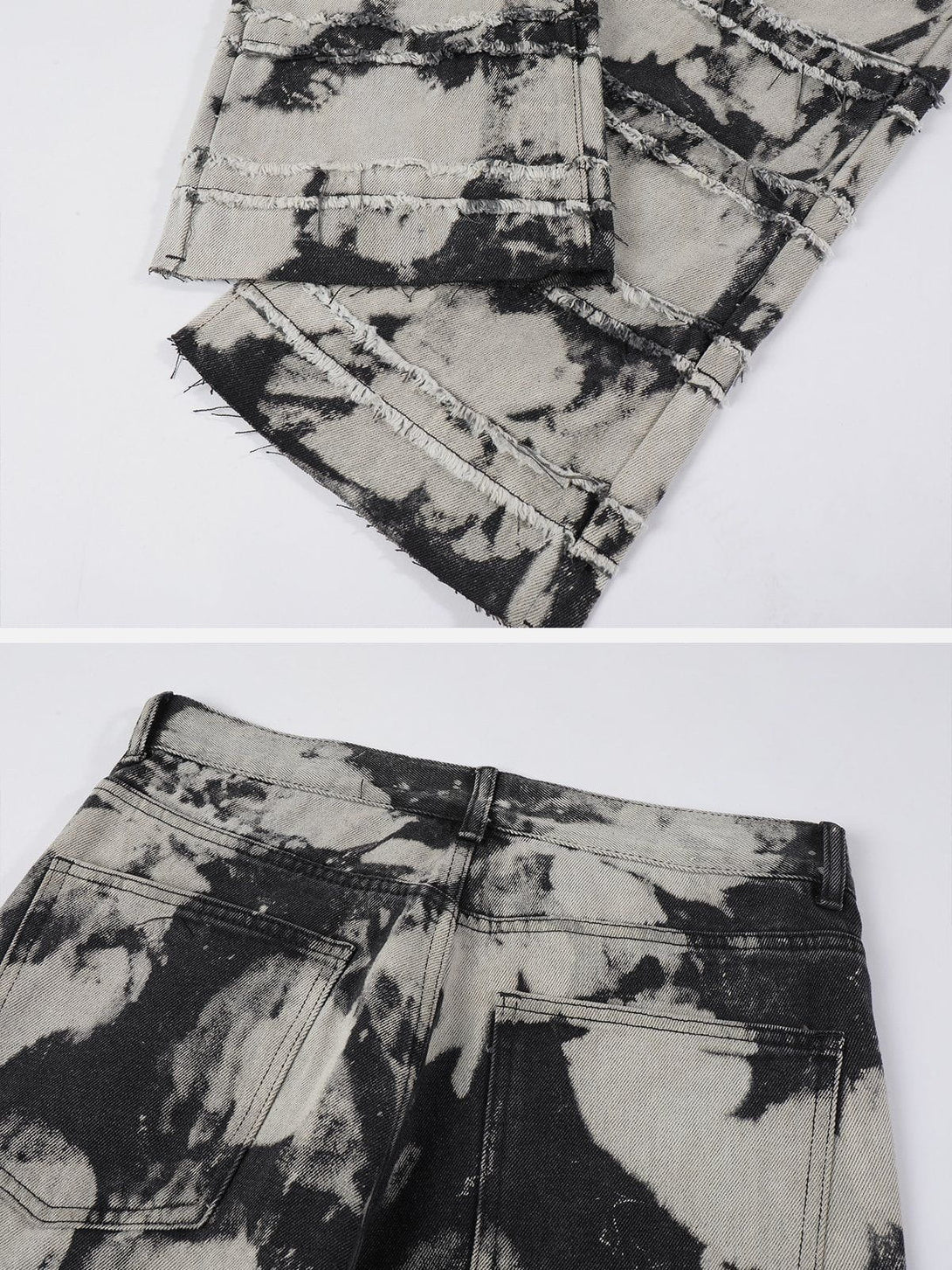 Helmiss - Frayed Panel Tie Dye Jeans- Streetwear Fashion - helmiss.com