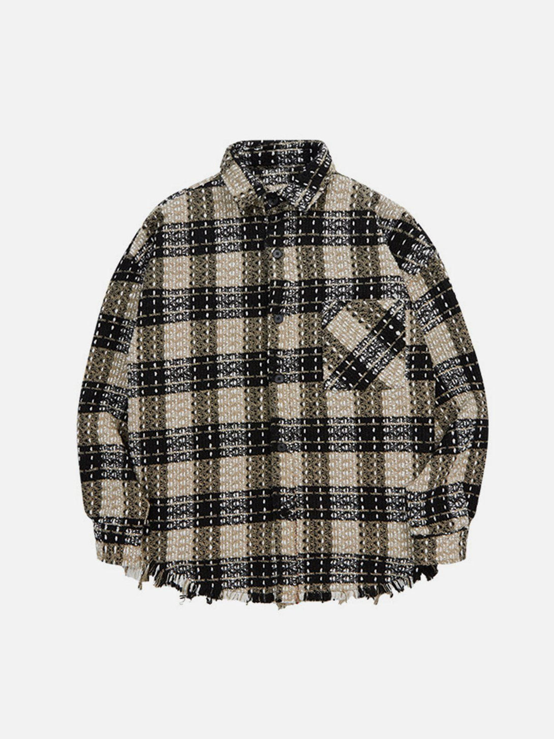 Helmiss - Fringe Plaid Shacket- Streetwear Fashion - helmiss.com