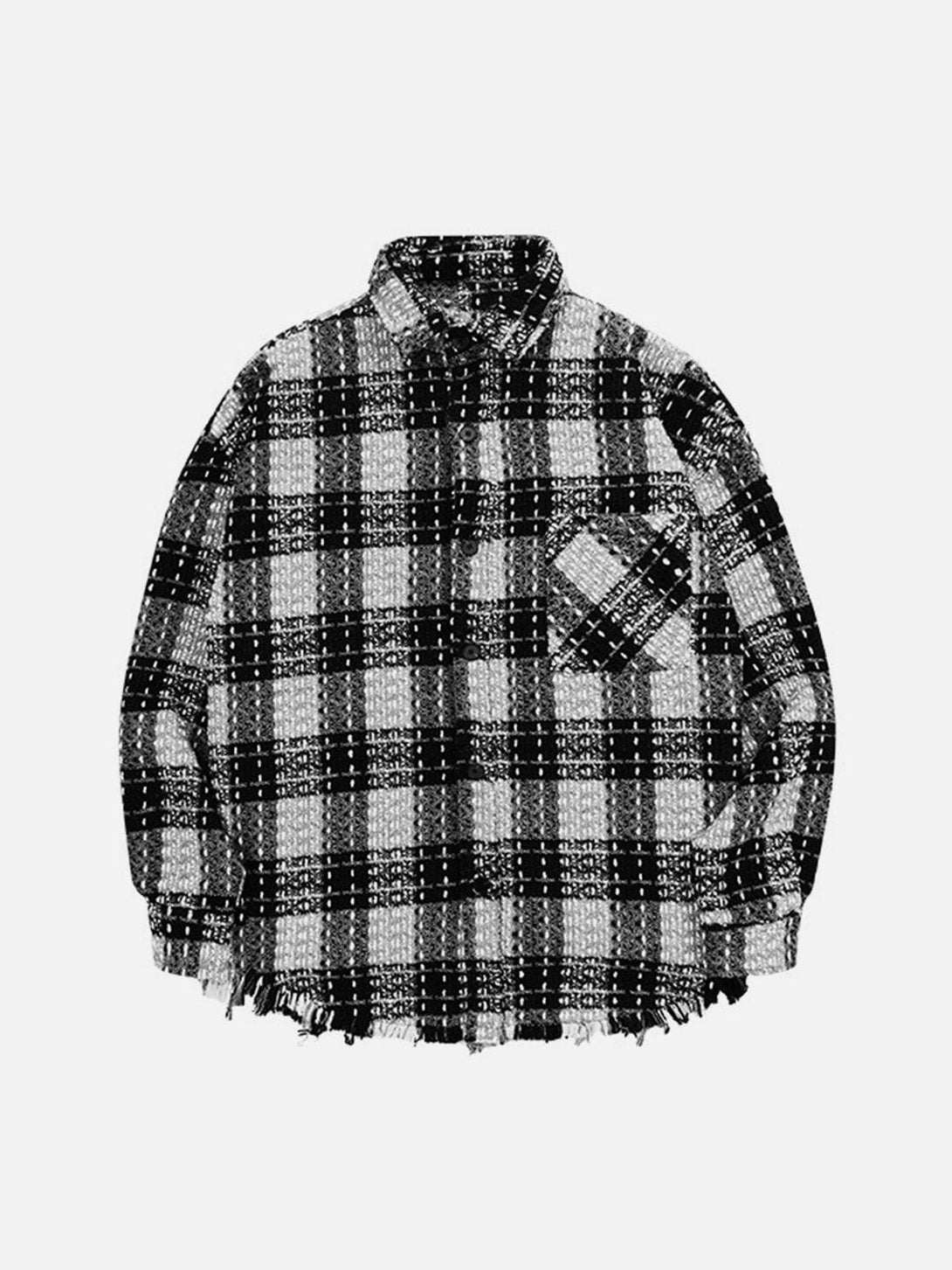 Helmiss - Fringe Plaid Shacket- Streetwear Fashion - helmiss.com