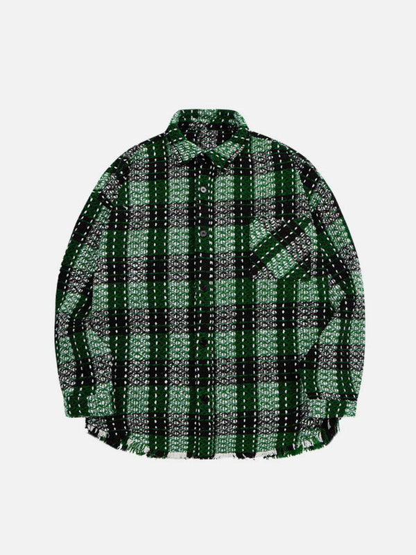 Helmiss - Fringe Plaid Shacket- Streetwear Fashion - helmiss.com