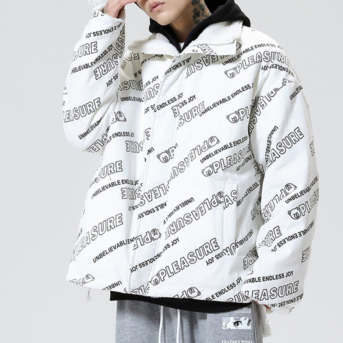 Helmiss - Full Letters Reversible Sherpa Winter Coat- Streetwear Fashion - helmiss.com