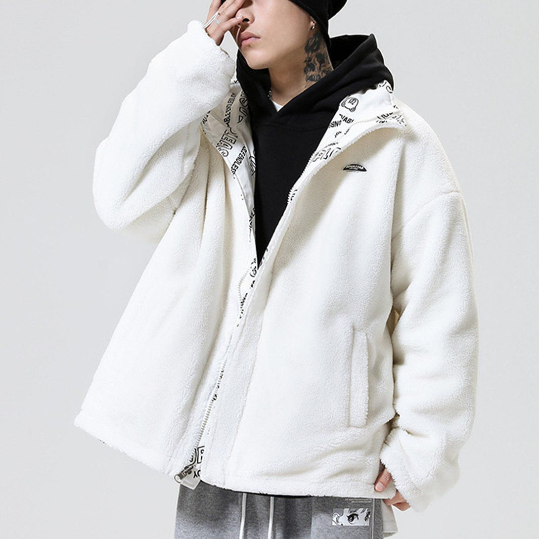 Helmiss - Full Letters Reversible Sherpa Winter Coat- Streetwear Fashion - helmiss.com