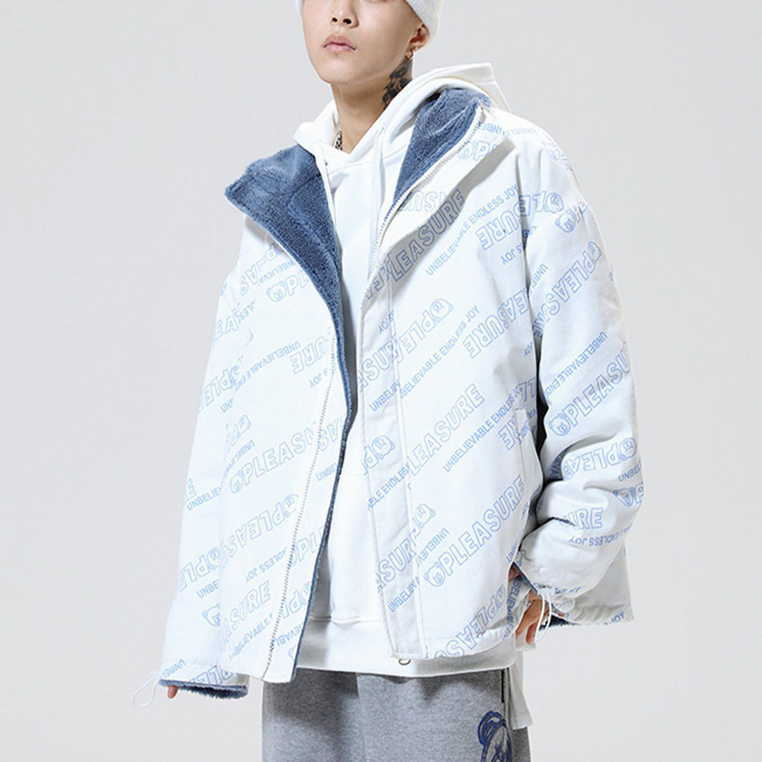 Helmiss - Full Letters Reversible Sherpa Winter Coat- Streetwear Fashion - helmiss.com