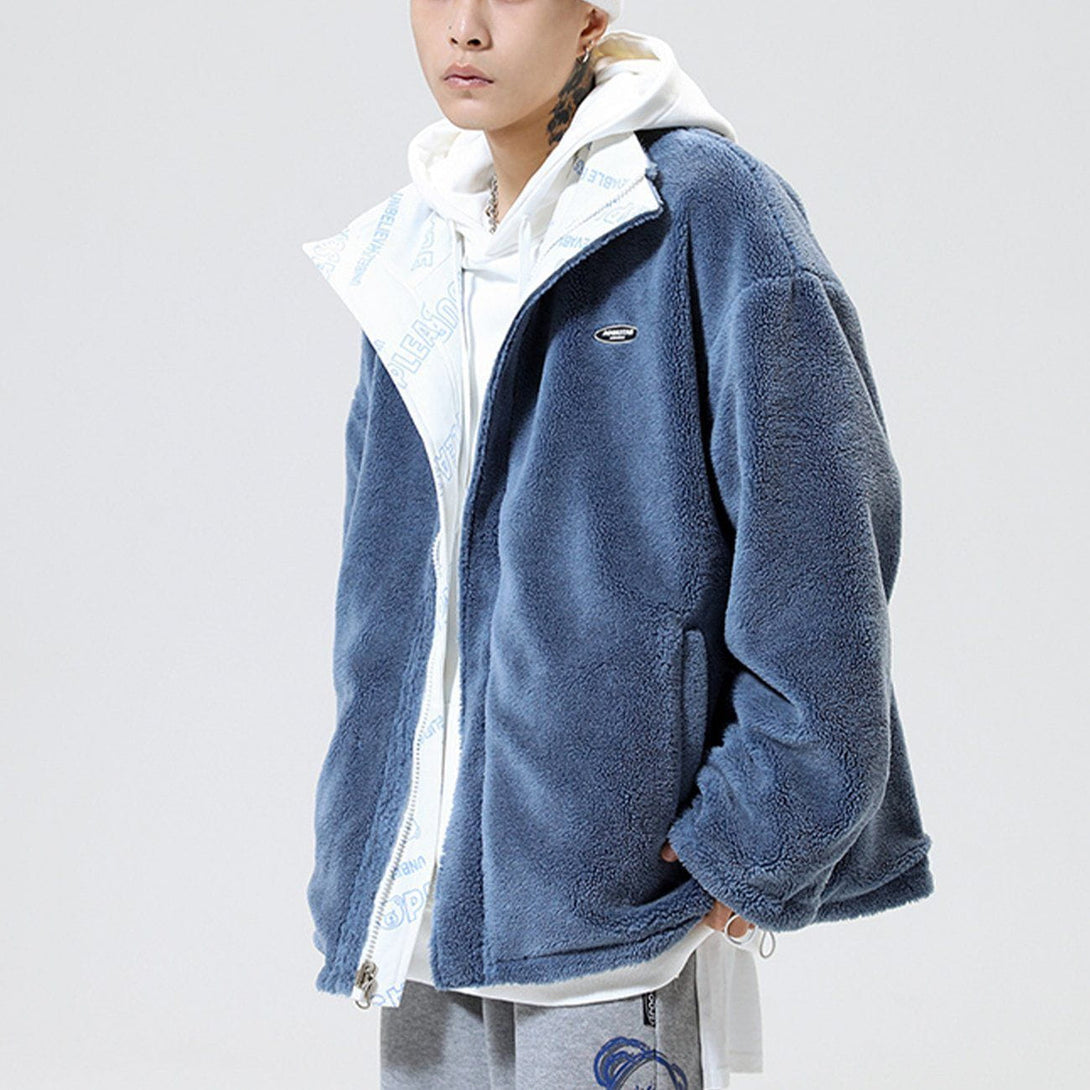 Helmiss - Full Letters Reversible Sherpa Winter Coat- Streetwear Fashion - helmiss.com