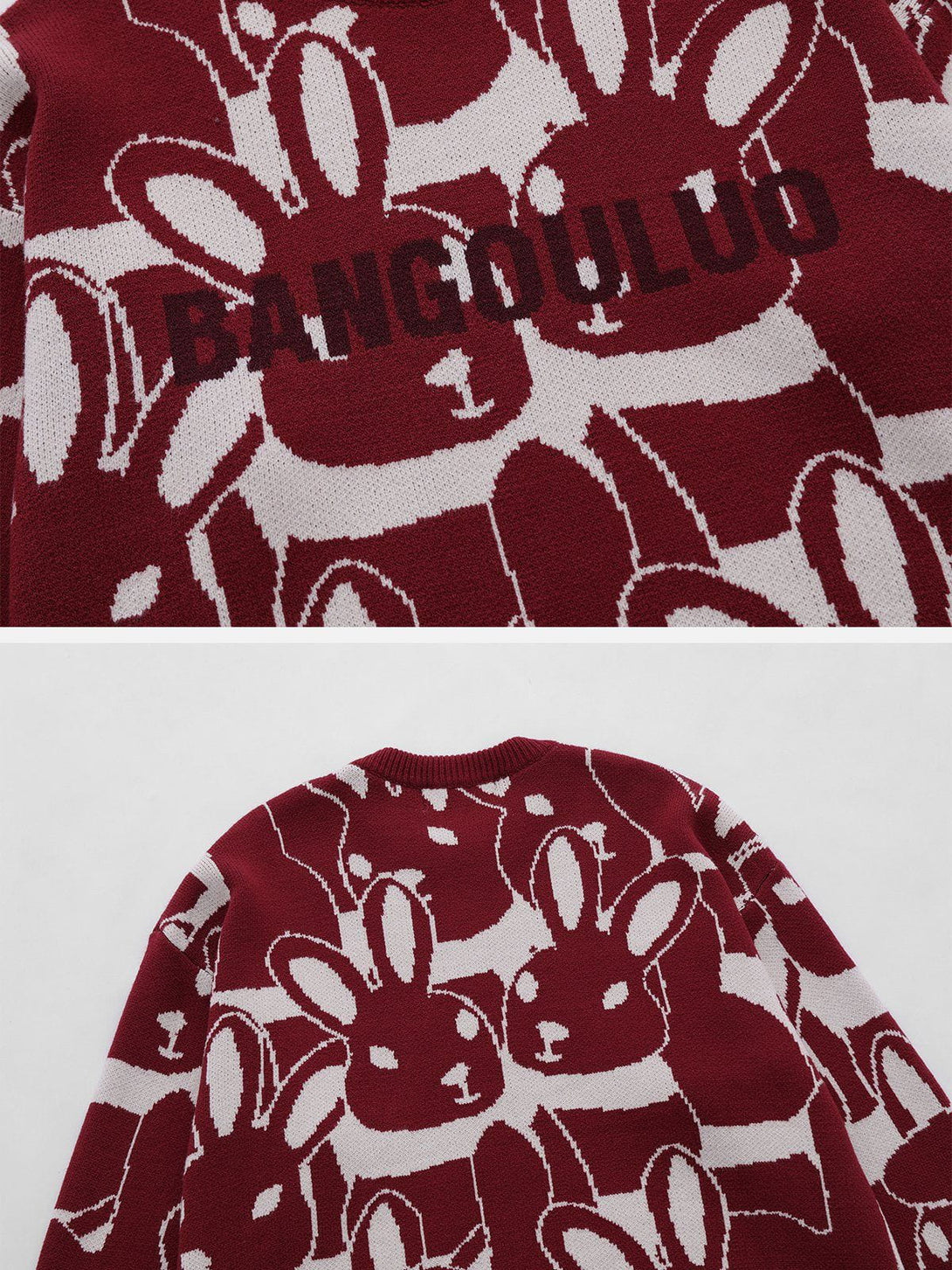 Helmiss - Full Rabbit Jacquard Knit Sweater- Streetwear Fashion - helmiss.com