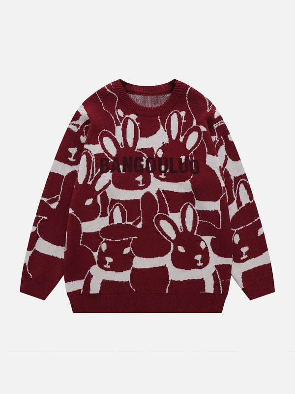 Helmiss - Full Rabbit Jacquard Knit Sweater- Streetwear Fashion - helmiss.com