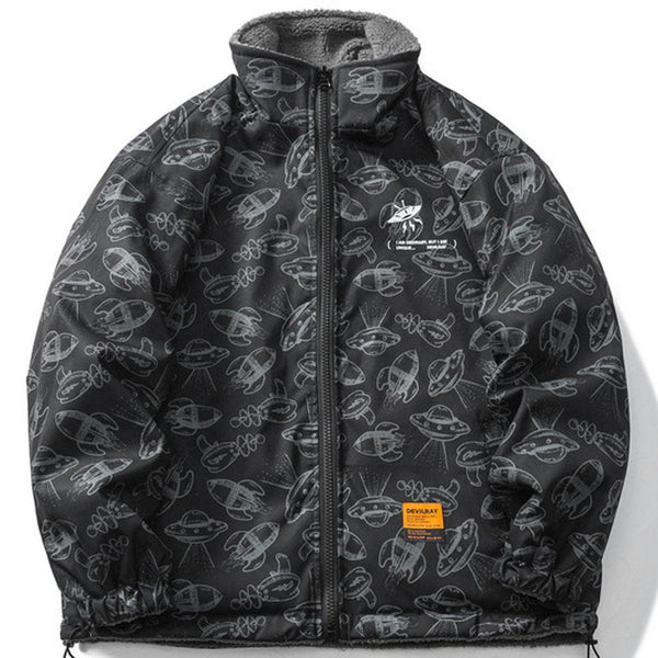 Helmiss - Full UFO Print Double-sided Winter Coat- Streetwear Fashion - helmiss.com