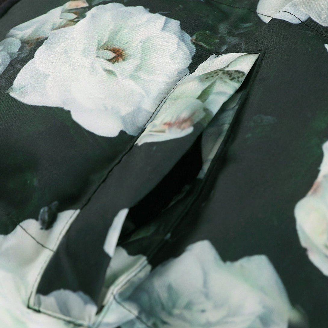 Helmiss - Full White Rose Print Winter Coat- Streetwear Fashion - helmiss.com