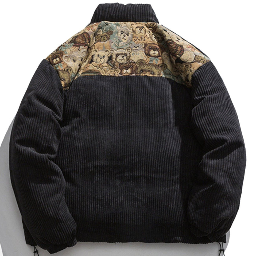 Helmiss - Furry Cute Bear Pocket Patchwork Winter Coat- Streetwear Fashion - helmiss.com