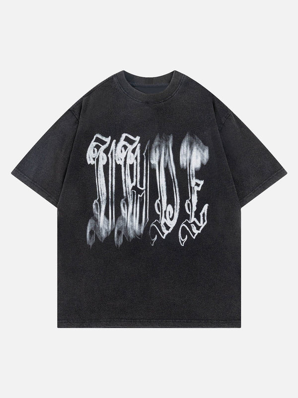 Helmiss - Fuzzy Font Print Washed Tee- Streetwear Fashion - helmiss.com