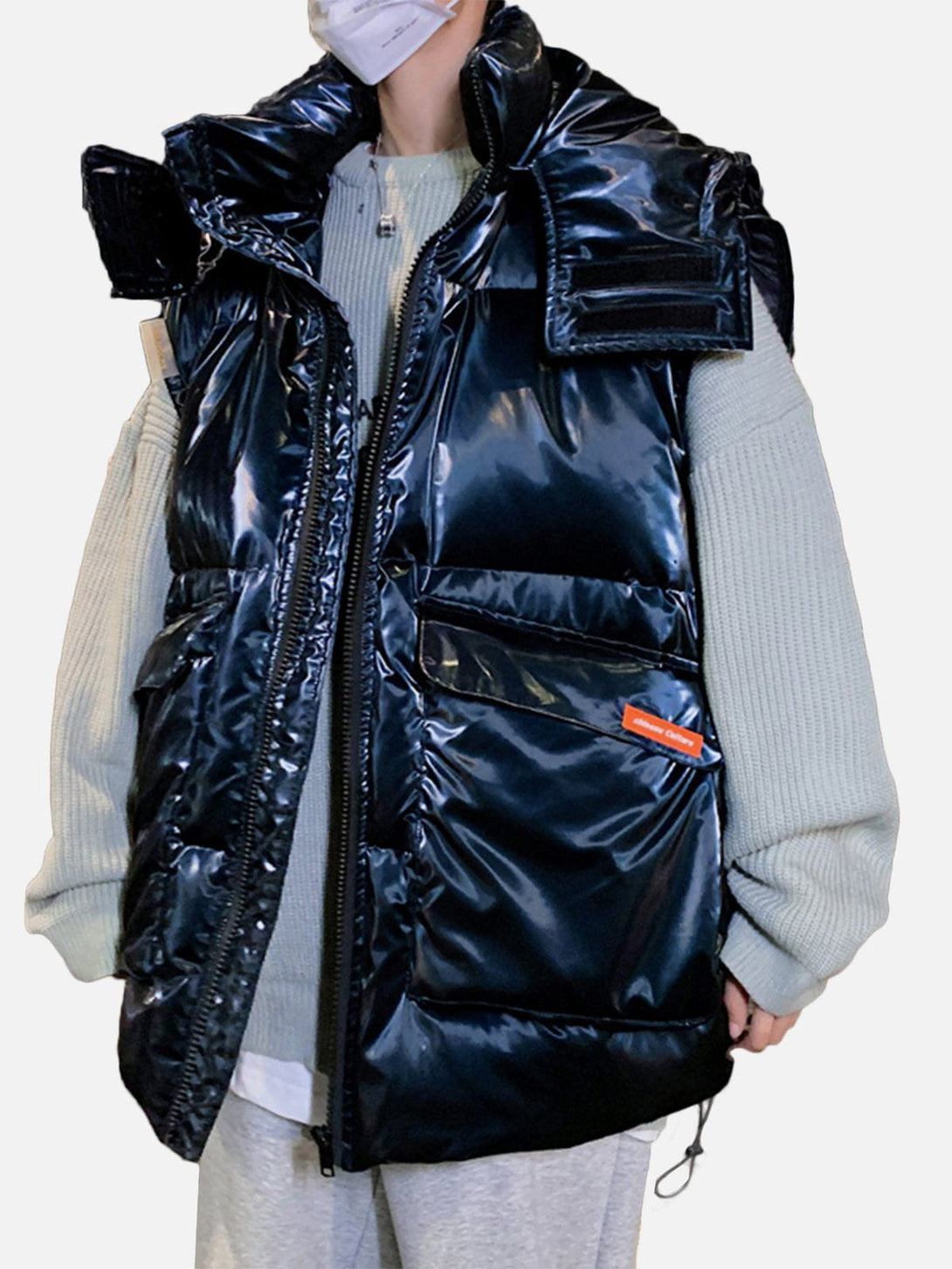 Helmiss - Glossy Removable Sleeves Winter Coat- Streetwear Fashion - helmiss.com