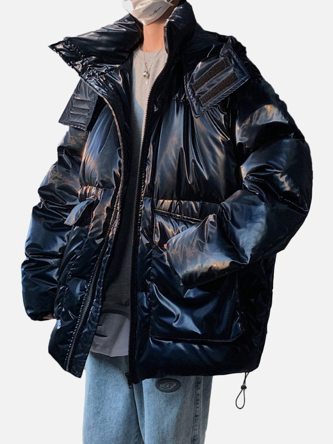 Helmiss - Glossy Removable Sleeves Winter Coat- Streetwear Fashion - helmiss.com