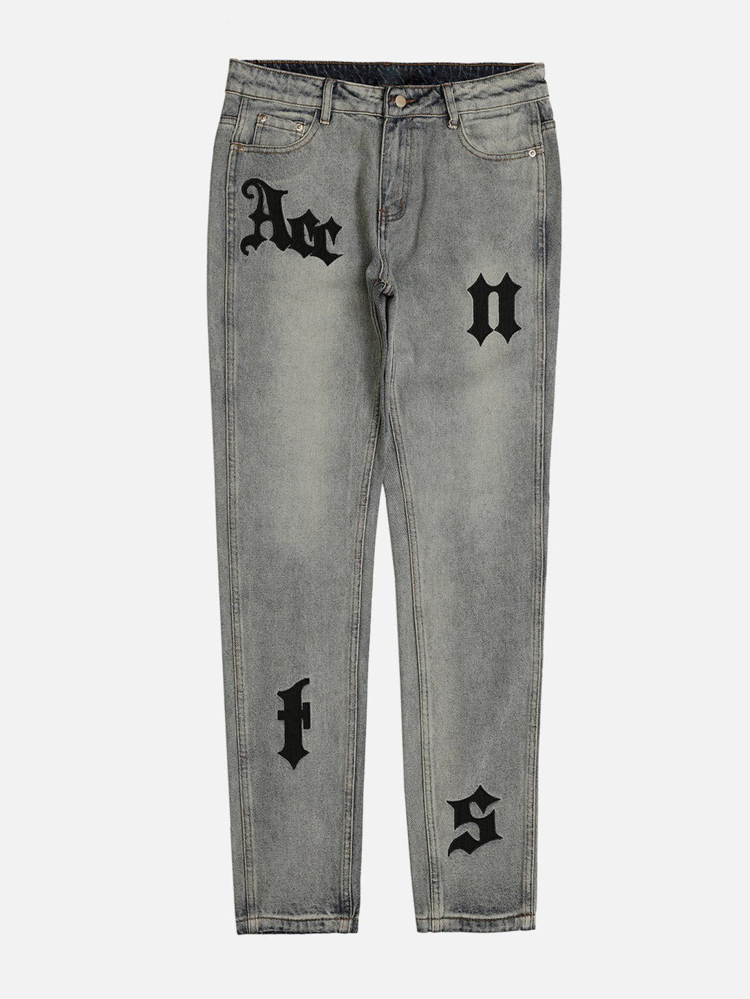 Helmiss - Gothic Alphabet Patch Embroidered Jeans- Streetwear Fashion - helmiss.com