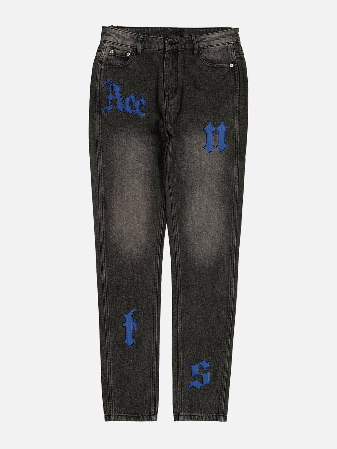 Helmiss - Gothic Alphabet Patch Embroidered Jeans- Streetwear Fashion - helmiss.com