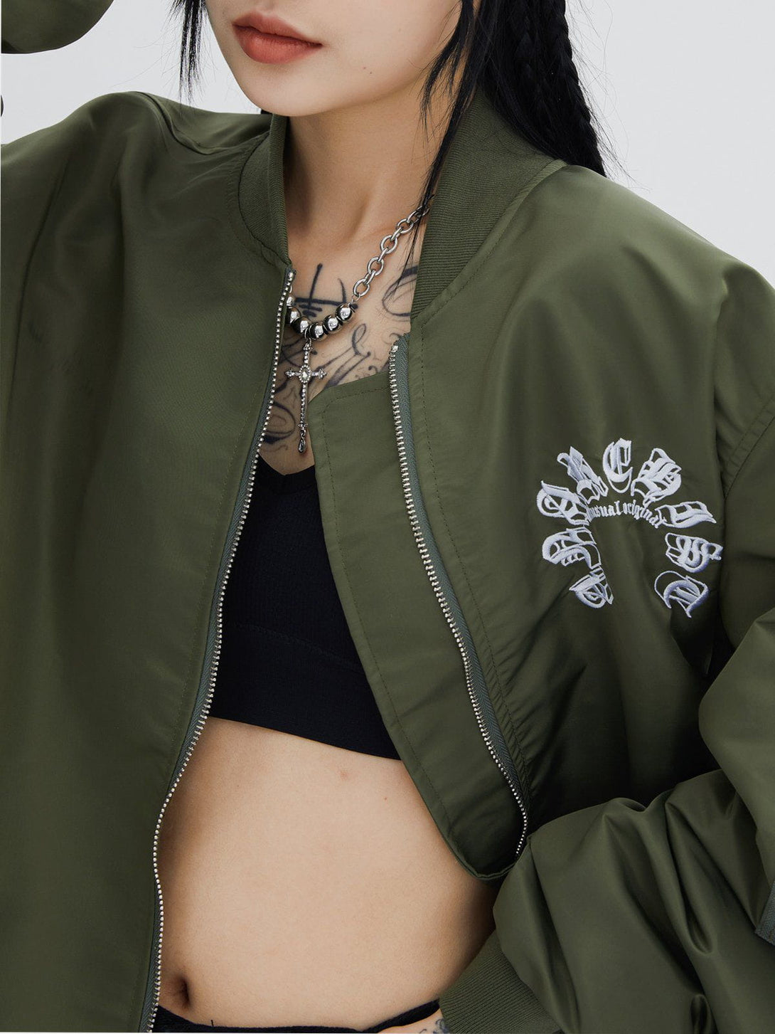 Helmiss - Gothic Letter Embroidery Anorak- Streetwear Fashion - helmiss.com