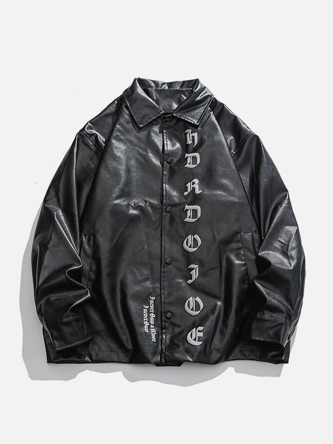 Helmiss - Gothic Letter Print Leather Jacket- Streetwear Fashion - helmiss.com