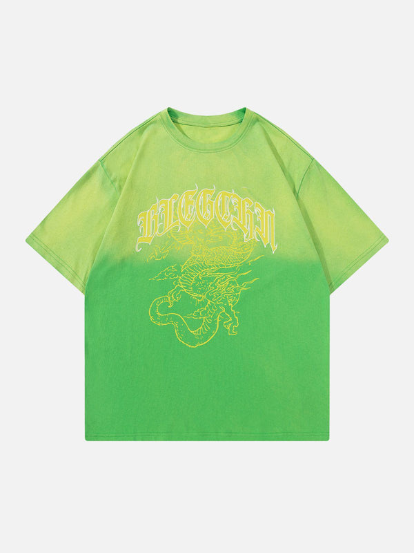 Helmiss - Gradient Dragon Print Tee- Streetwear Fashion - helmiss.com