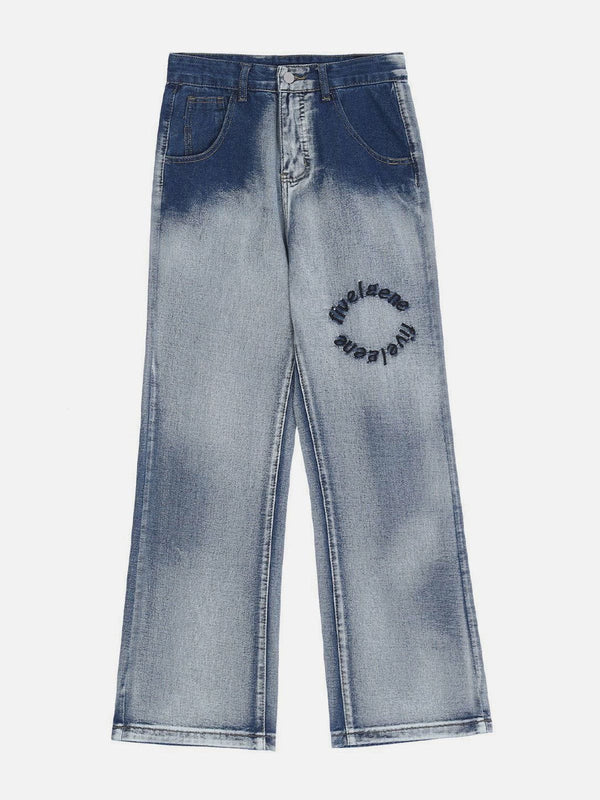 Helmiss - Gradient Letter Embroidered Jeans- Streetwear Fashion - helmiss.com