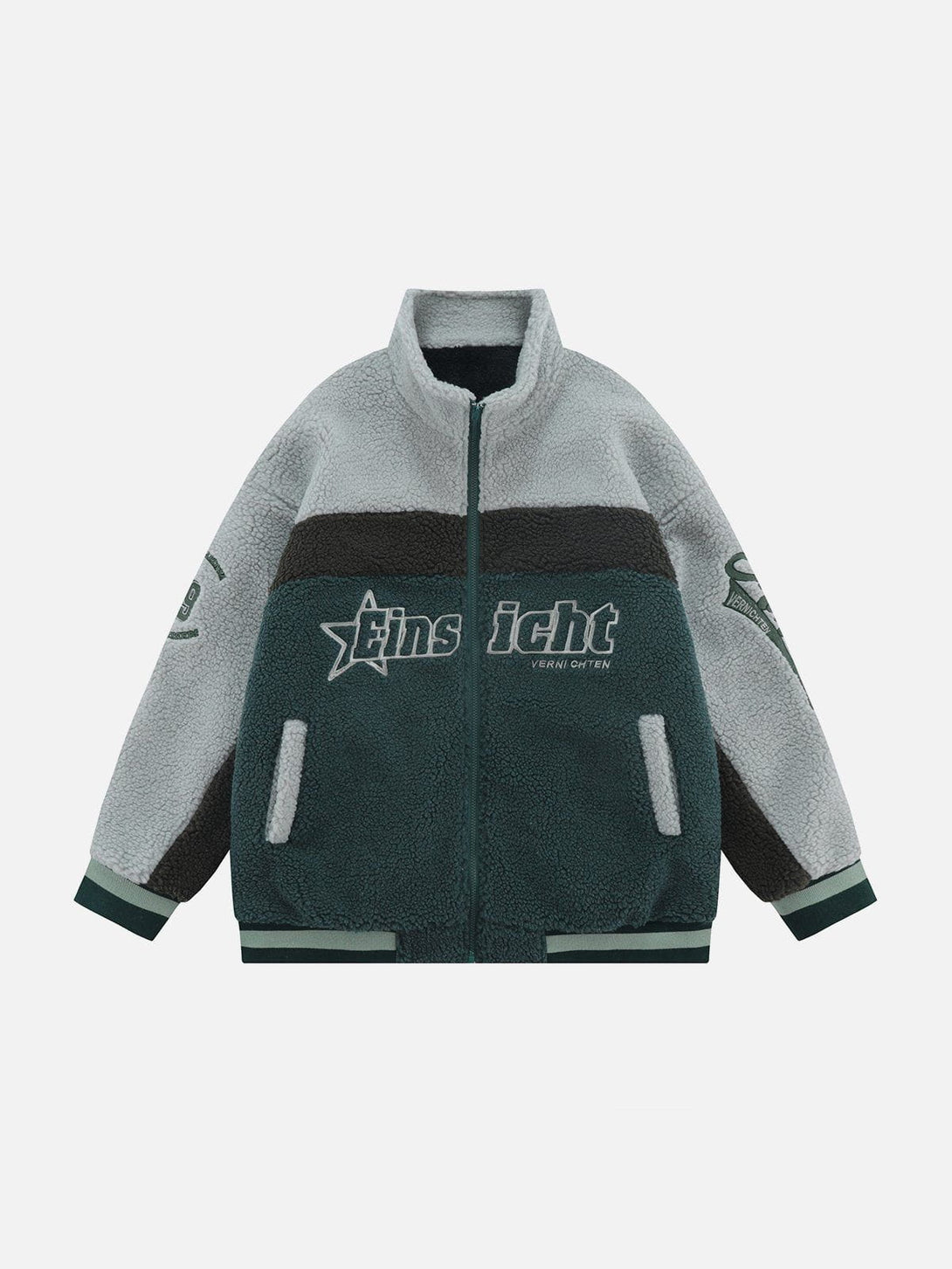 Helmiss - Gradient Patchwork Embroidered Sherpa Coat- Streetwear Fashion - helmiss.com