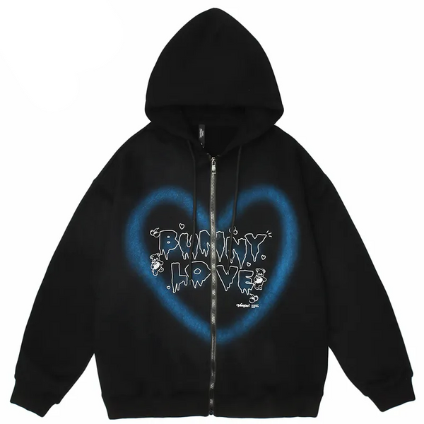 Helmiss - Graffiti Heart Letter Bear Print Hoodie- Streetwear Fashion - helmiss.com