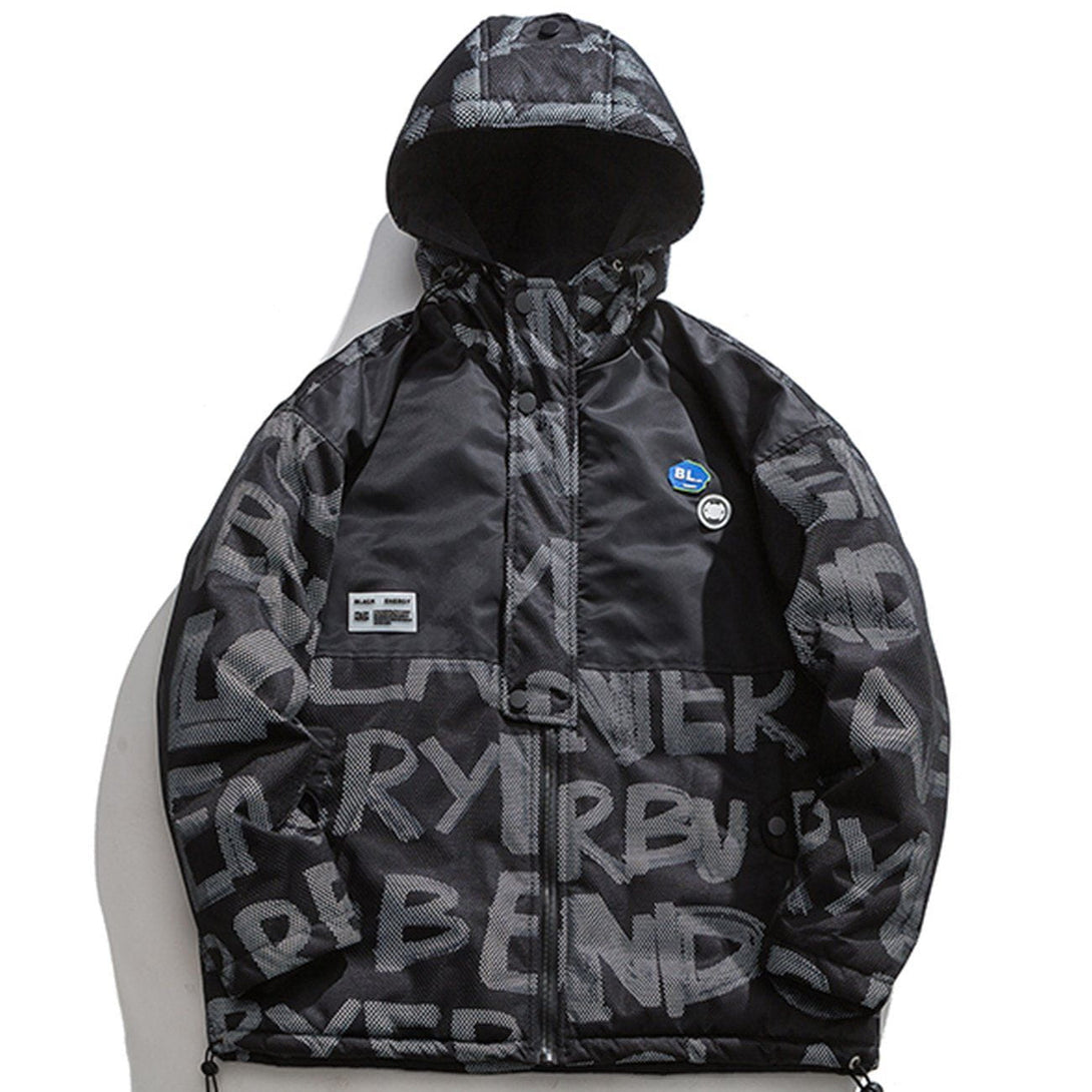 Helmiss - Graffiti Letters Hooded Winter Coat- Streetwear Fashion - helmiss.com