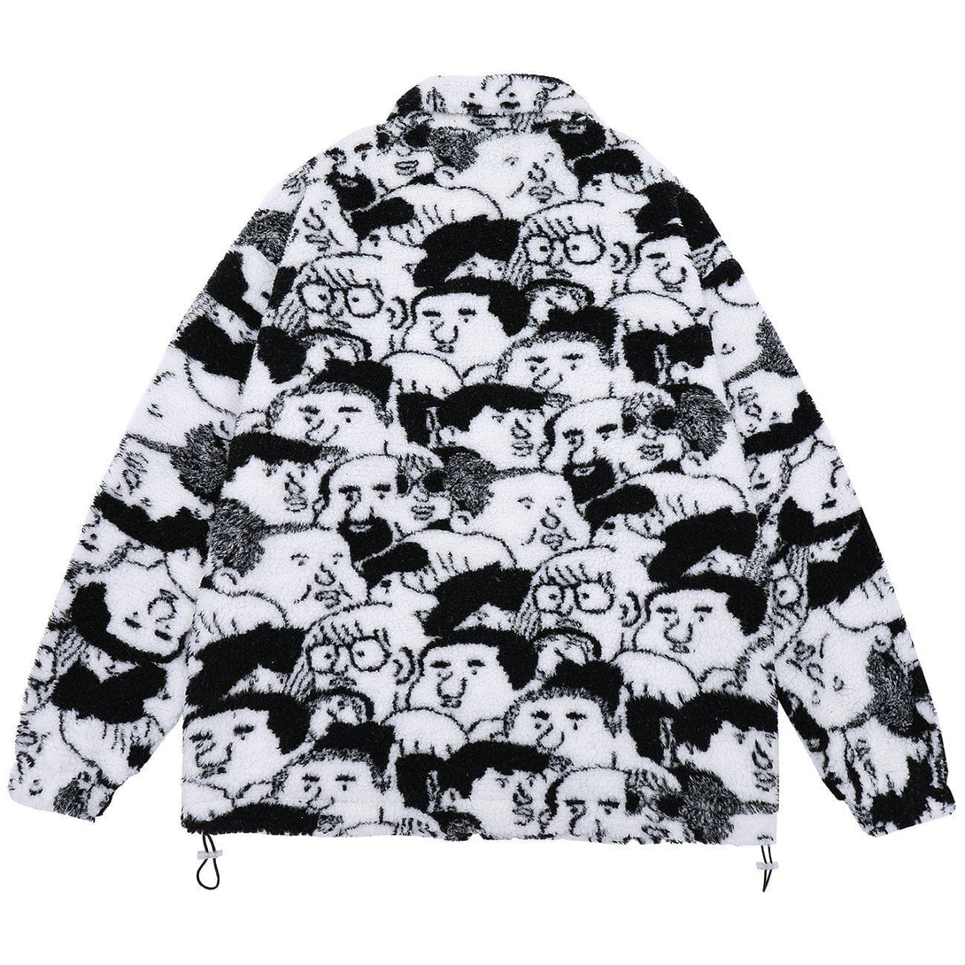 Helmiss - Head Full of Prints Sherpa Winter Coat- Streetwear Fashion - helmiss.com