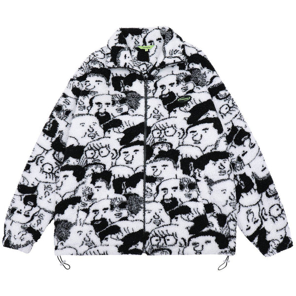 Helmiss - Head Full of Prints Sherpa Winter Coat- Streetwear Fashion - helmiss.com