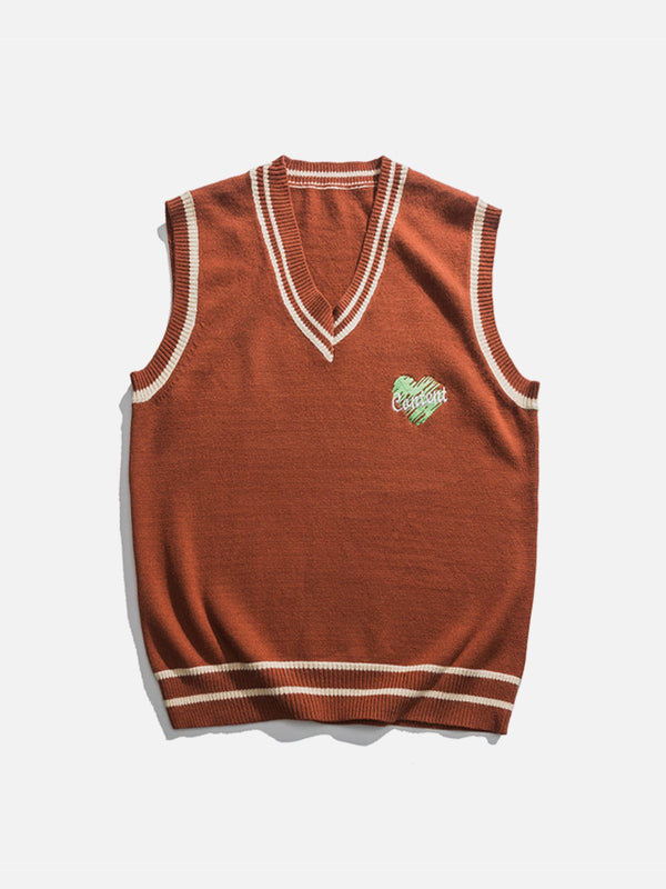 Helmiss - Heart Embroidered Sweater Vest- Streetwear Fashion - helmiss.com