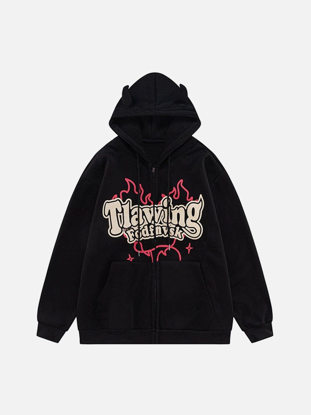 Helmiss - Heart Flame Letter Print Zipper Hoodie- Streetwear Fashion - helmiss.com