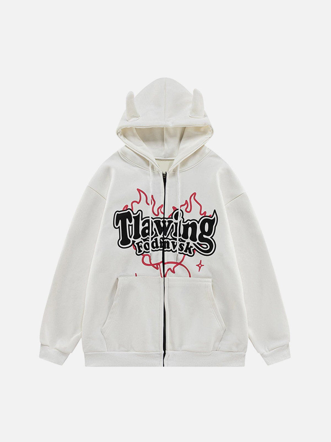 Helmiss - Heart Flame Letter Print Zipper Hoodie- Streetwear Fashion - helmiss.com