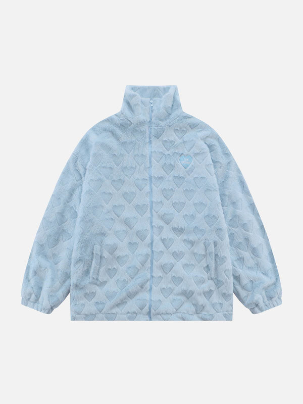 Helmiss - Heart Pattern Plush Winter Coat- Streetwear Fashion - helmiss.com