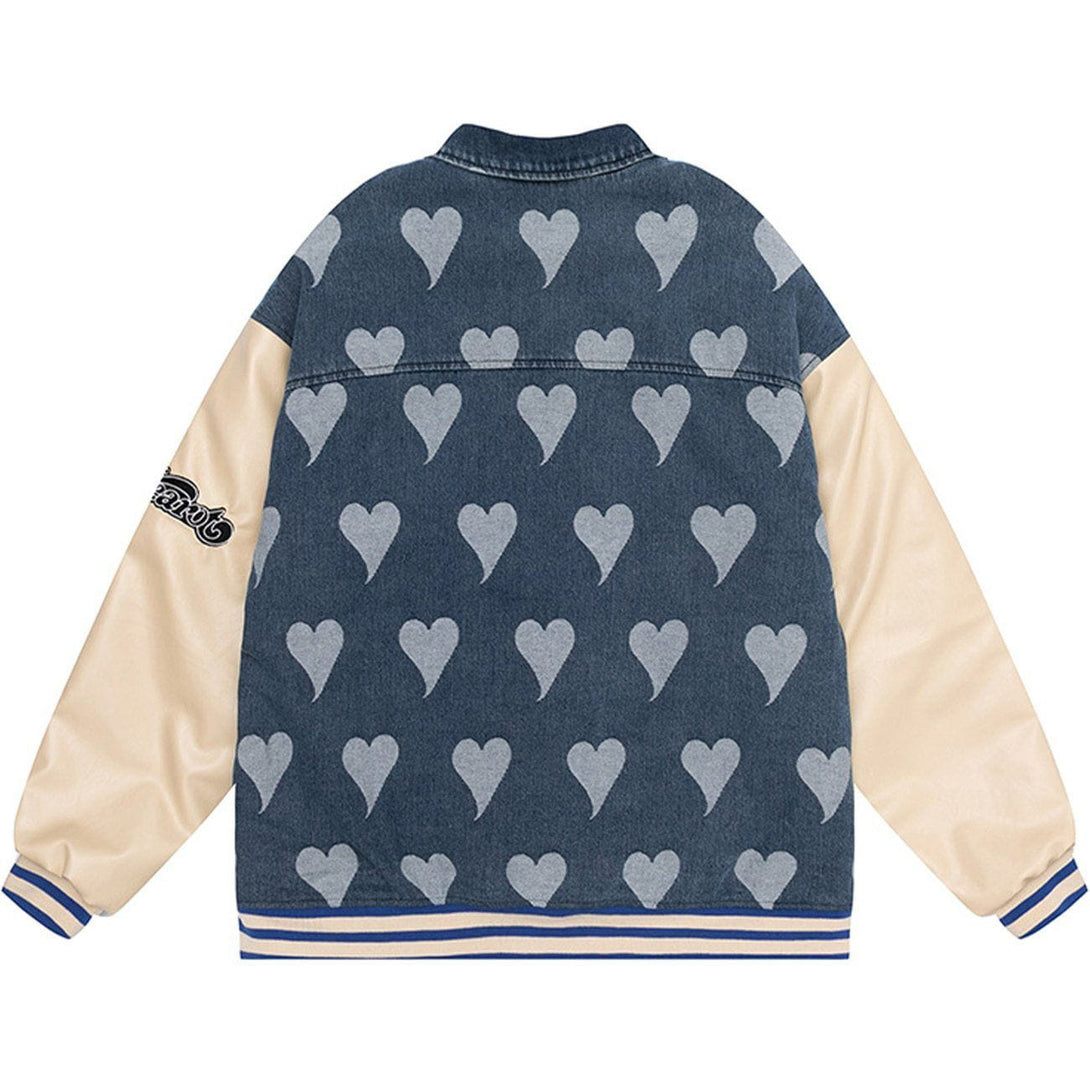 Helmiss - Heart Print Letter Embroidery Color Matching Winter Coat- Streetwear Fashion - helmiss.com