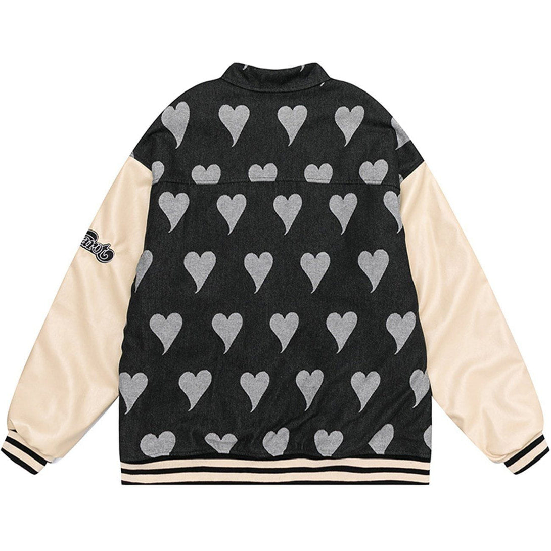 Helmiss - Heart Print Letter Embroidery Color Matching Winter Coat- Streetwear Fashion - helmiss.com