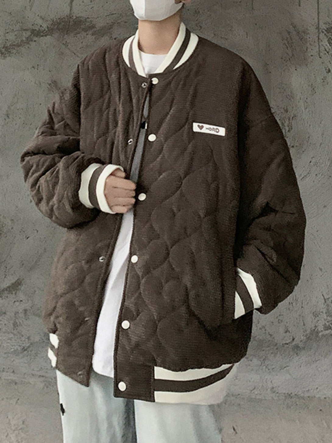 Helmiss - Heart Quilted Flocked Letters Winter Coat- Streetwear Fashion - helmiss.com