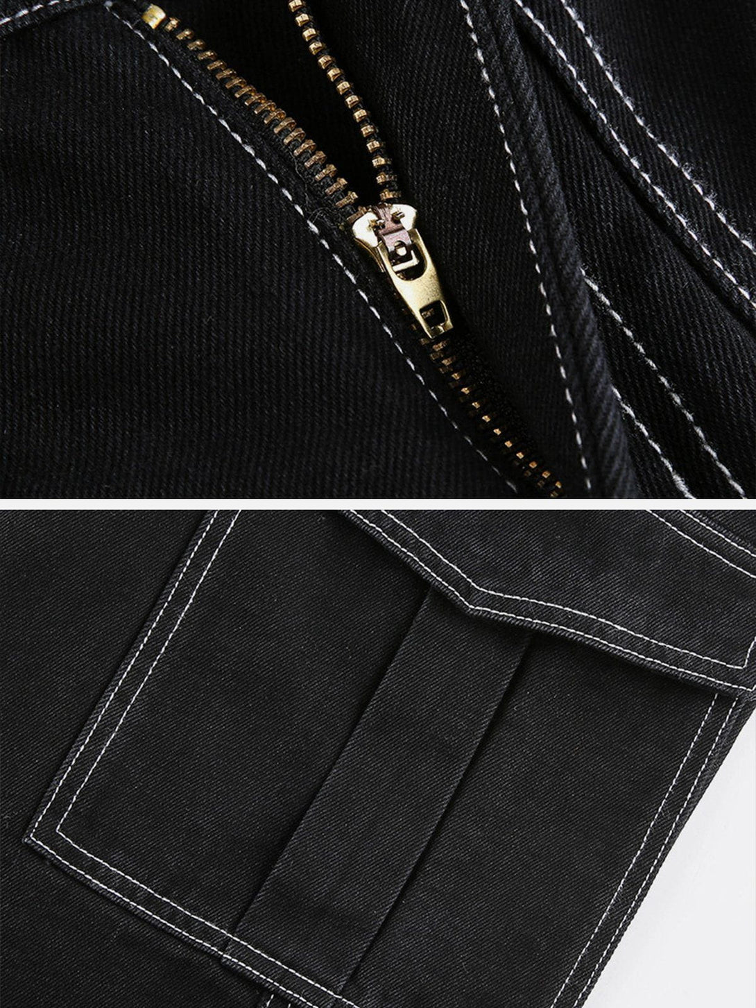 Helmiss - High-rise Paneled Pocket Topstitched Jeans- Streetwear Fashion - helmiss.com