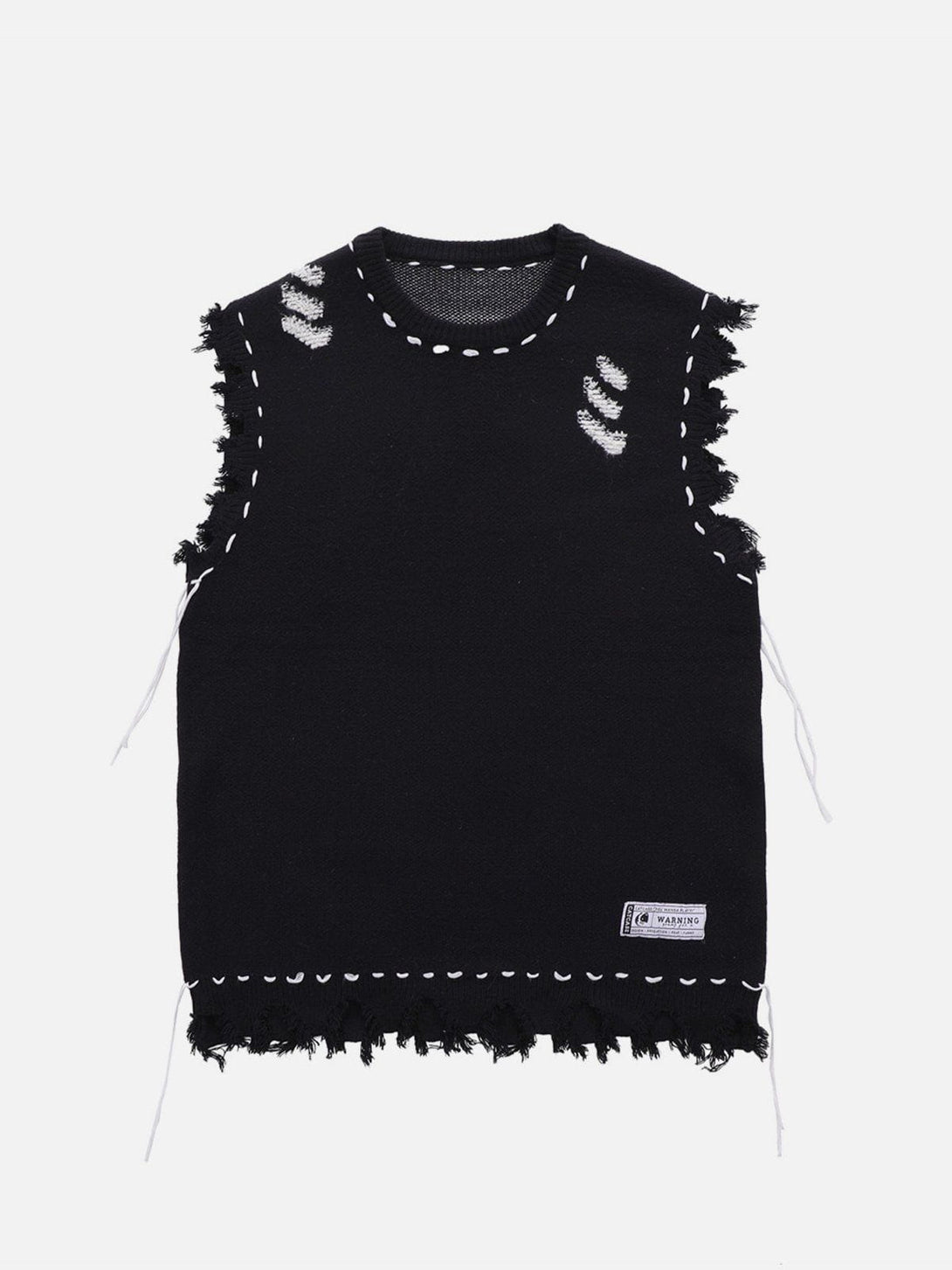 Helmiss - Hole Raw Edge Sweater Vest- Streetwear Fashion - helmiss.com