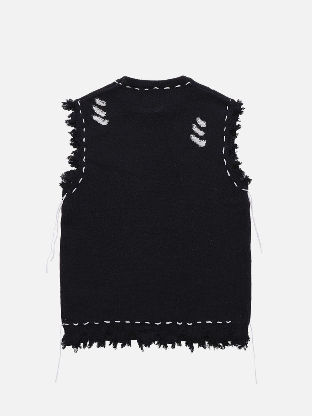 Helmiss - Hole Raw Edge Sweater Vest- Streetwear Fashion - helmiss.com