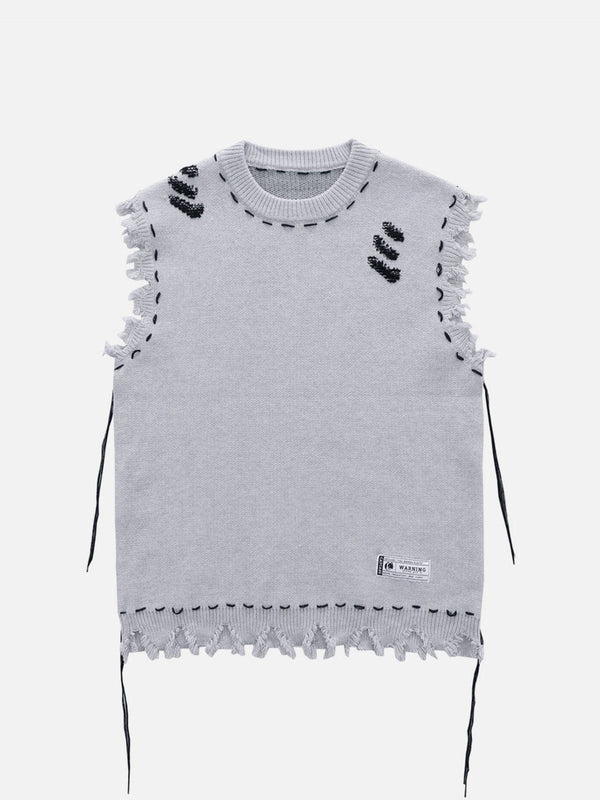 Helmiss - Hole Raw Edge Sweater Vest- Streetwear Fashion - helmiss.com