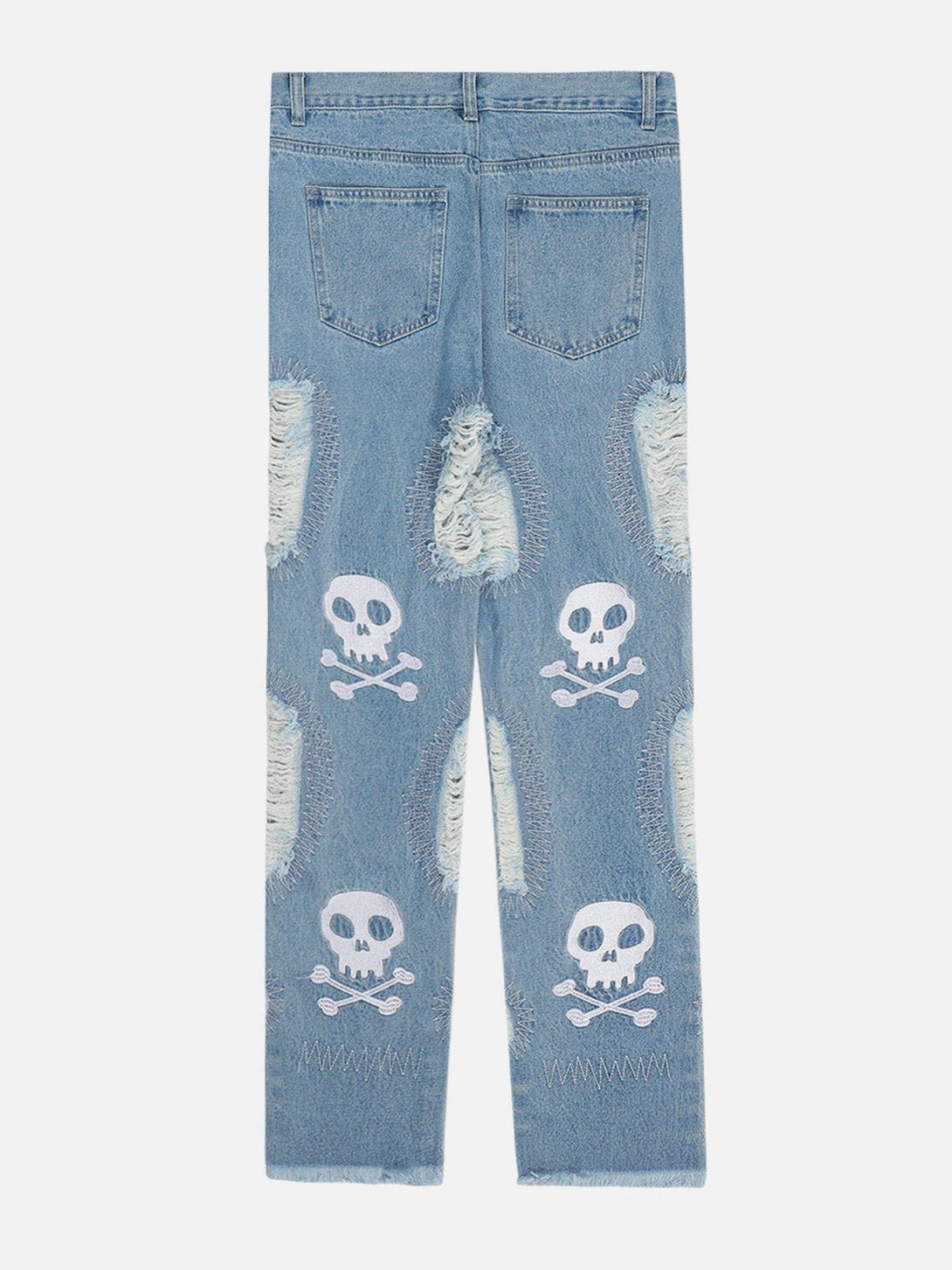 Helmiss - Holes Embroidery Skeleton Jeans- Streetwear Fashion - helmiss.com