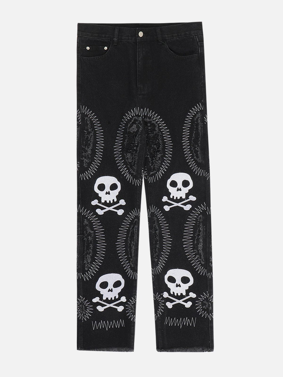 Helmiss - Holes Embroidery Skeleton Jeans- Streetwear Fashion - helmiss.com