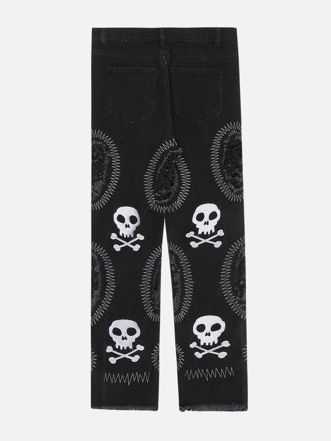 Helmiss - Holes Embroidery Skeleton Jeans- Streetwear Fashion - helmiss.com