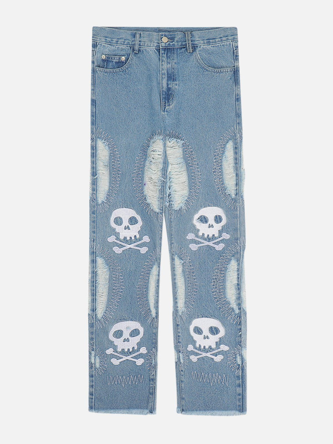 Helmiss - Holes Embroidery Skeleton Jeans- Streetwear Fashion - helmiss.com