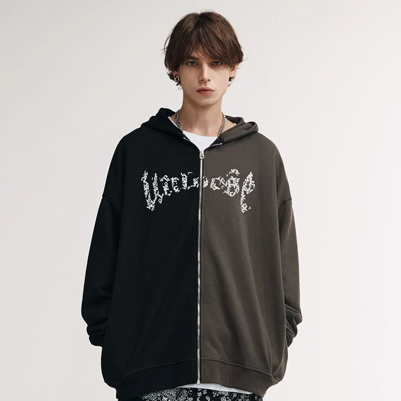 Helmiss - Hooded Jacket Hip Hop Streetwear Graphic Print Patchwork Jacket- Streetwear Fashion - helmiss.com