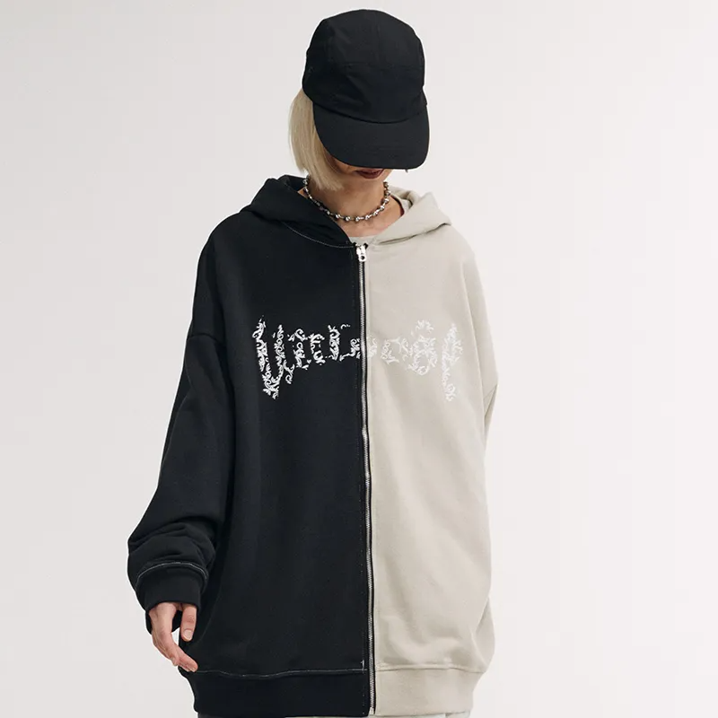 Helmiss - Hooded Jacket Hip Hop Streetwear Graphic Print Patchwork Jacket- Streetwear Fashion - helmiss.com