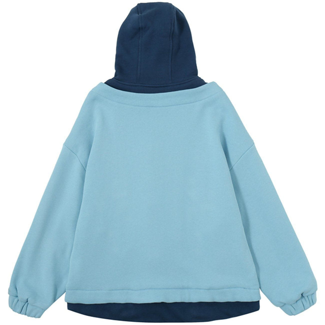 Helmiss - Horn Buckle Color Block Hood Winter Coat- Streetwear Fashion - helmiss.com