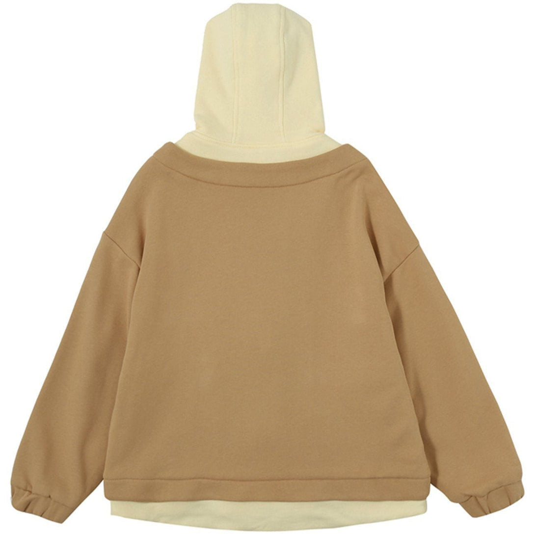 Helmiss - Horn Buckle Color Block Hood Winter Coat- Streetwear Fashion - helmiss.com