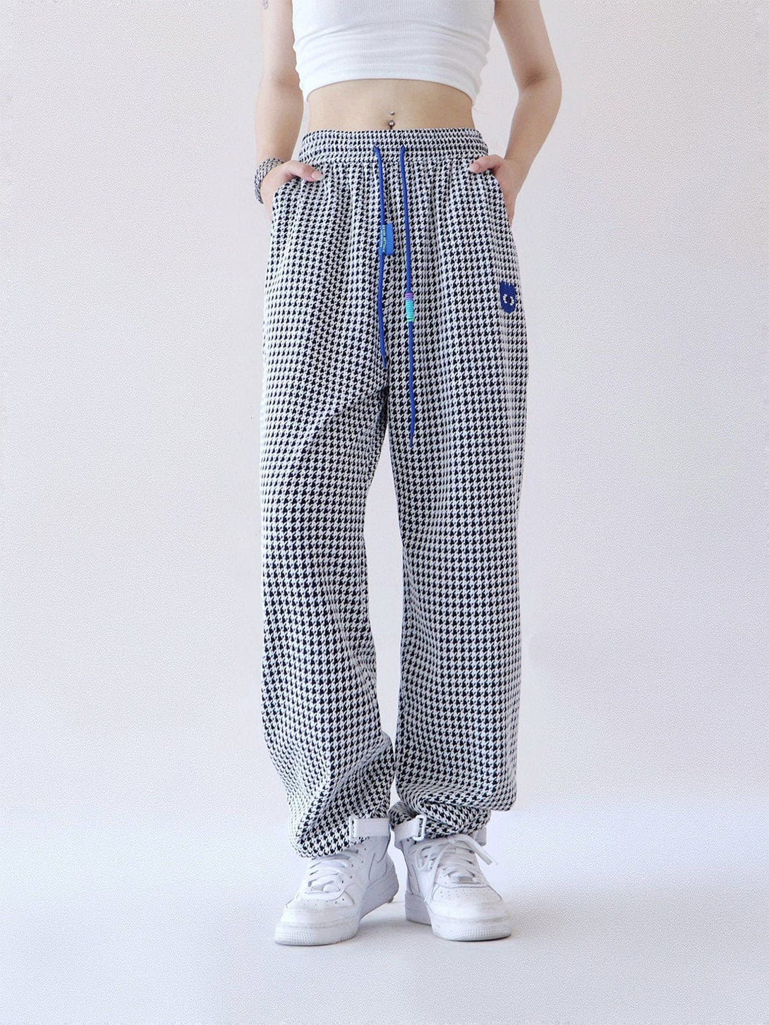 Helmiss - Houndstooth Straight-leg Casual Pants- Streetwear Fashion - helmiss.com