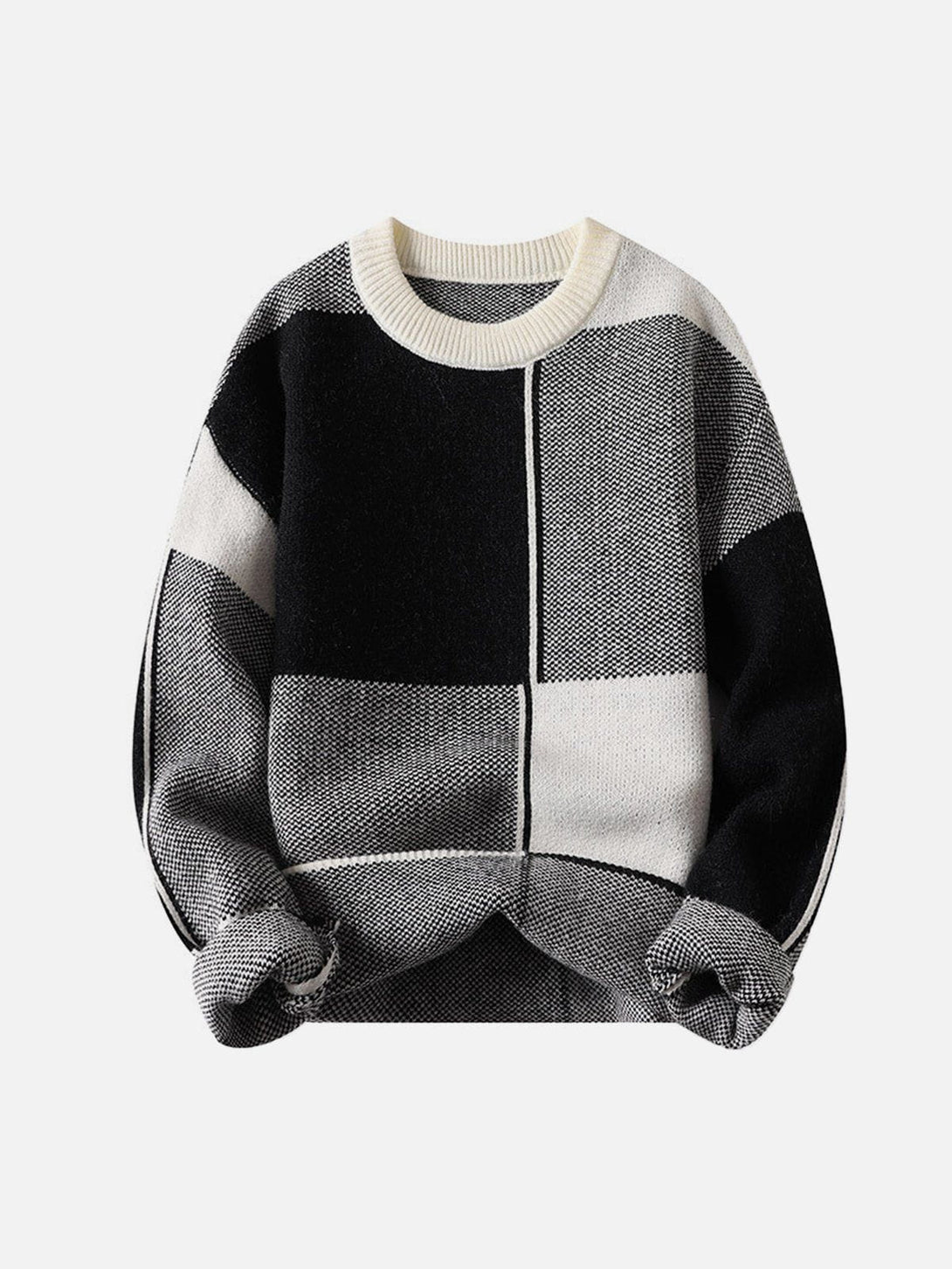 Helmiss - Irregular Contrast Color Plaid Knit Sweater- Streetwear Fashion - helmiss.com